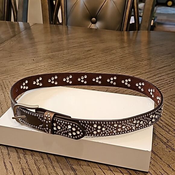 Brown leather studded belt girls size XS-S New no tag - Picture 1 of 8